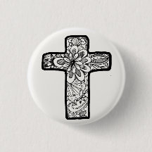 Botón blanco y negro de la cruz del Doodle