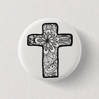 Botón blanco y negro de la cruz del Doodle
