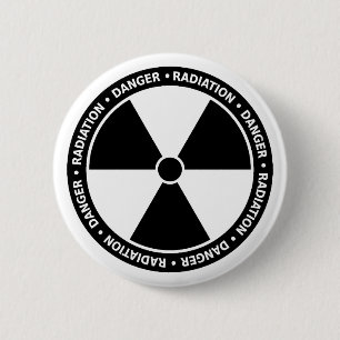 Botón blanco y negro del símbolo de la radiació