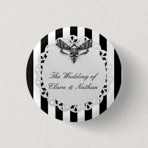 Botón Boda de calavera de polilla gótica - Blanco