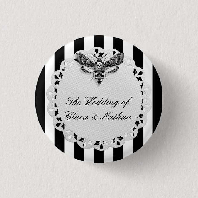 Botón Boda de calavera de polilla gótica - Blanco  (Anverso)