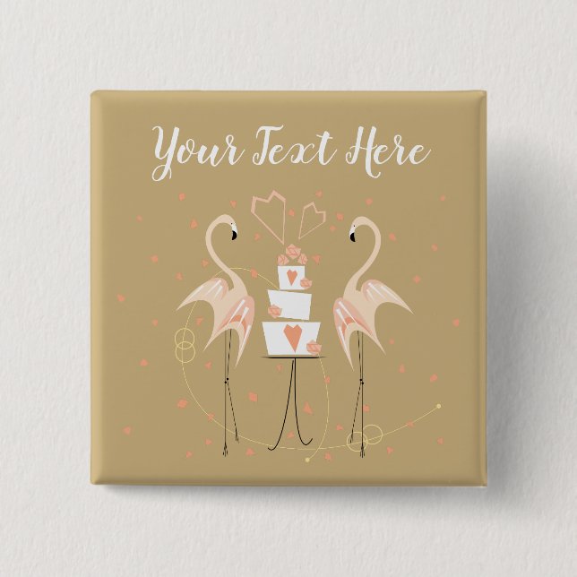 botón Boda de flamengo cuadrado de texto (Anverso)