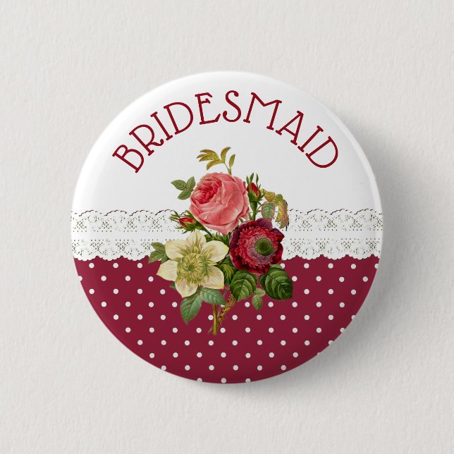 botón Boda de Rosas de Borgoña BRIDESMAID (Anverso)