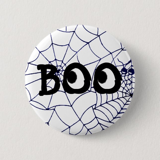 Botón Boo Eyeballs de Halloween púrpura y negra (Anverso)