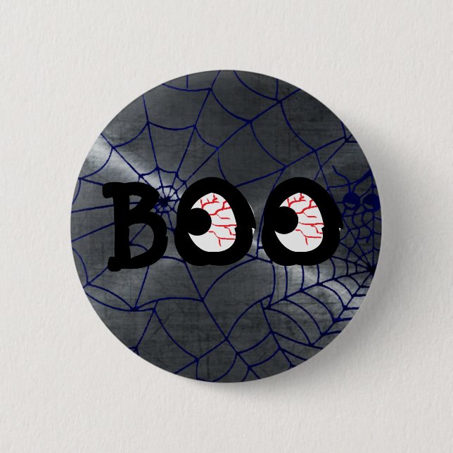 botón Boo Eyeballs gris y negro de Halloween (Anverso)
