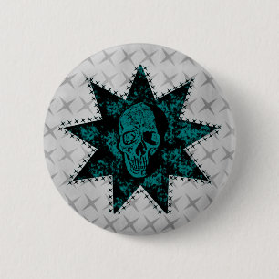 botón Calavera de punk (Verde azulado)