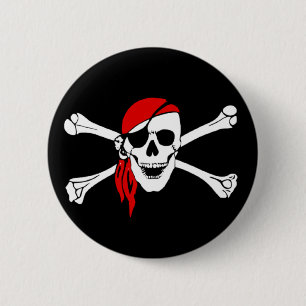 botón Calavera pirata y huesos cruzados