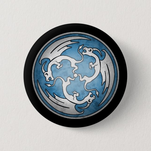 Botón céltico de tres dragones - azul (Anverso)