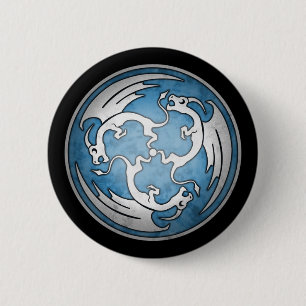 Botón céltico de tres dragones - azul