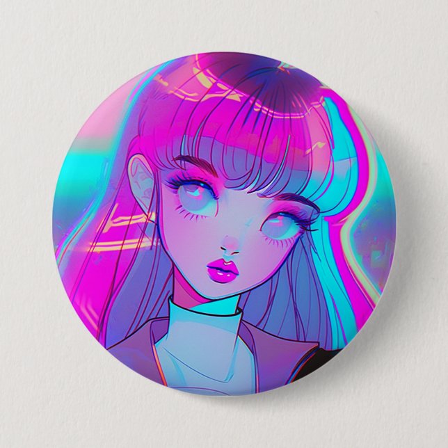 botón Chica Cute Neon Anime (Anverso)