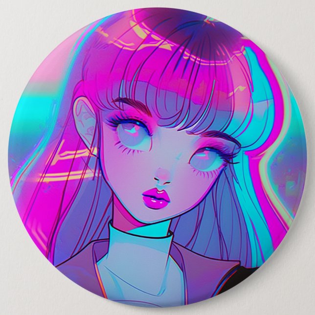 botón Chica Cute Neon Anime (Anverso)