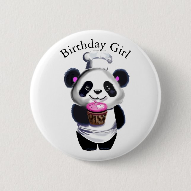 botón Chica de cumpleaños de Cute Panda (Anverso)
