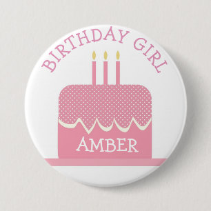 botón Chica de cumpleaños del pastel de polka pers