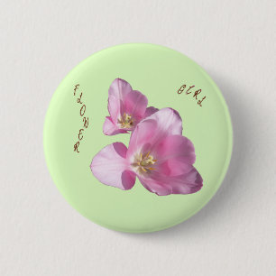 botón Chica de flor de tulipanes rosados solares