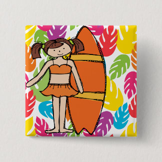 botón Chica de surfista de Brunette
