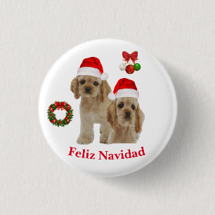 botón Cocker spaniel Feliz Navidad