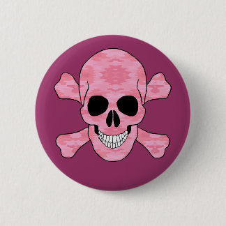 botón Cráneo De Camuflaje Rosado Y Hueso Cruzado