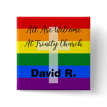 Botón cristiano de apoyo LGBT con cruz