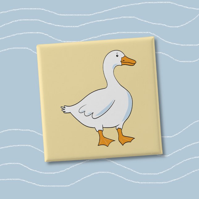 Botón cuadrado amarillo de ganso de dibujos animad (Cartoon snow goose kid square yellow button .)