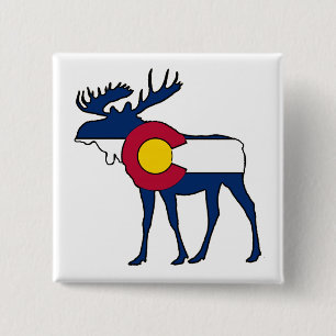 Botón cuadrado de alce de bandera de Colorado