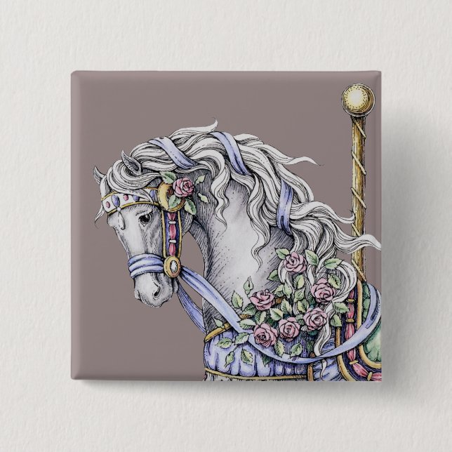 Botón cuadrado de caballo de carrusel de verano (Anverso)