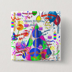 botón Cuadrado de cumpleaños 9 de agosto