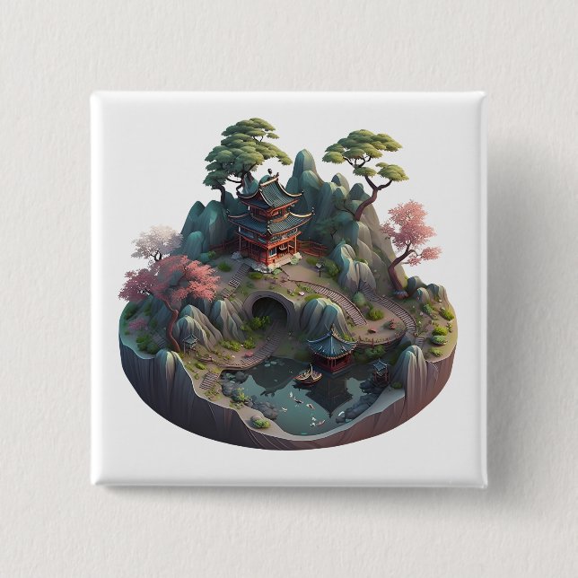 botón cuadrado de grata fantasía china 3D (Anverso)