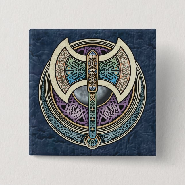 Botón cuadrado de Knotwork Labrys (Anverso)