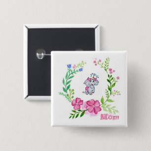 Botón cuadrado de la madre floral del elefante