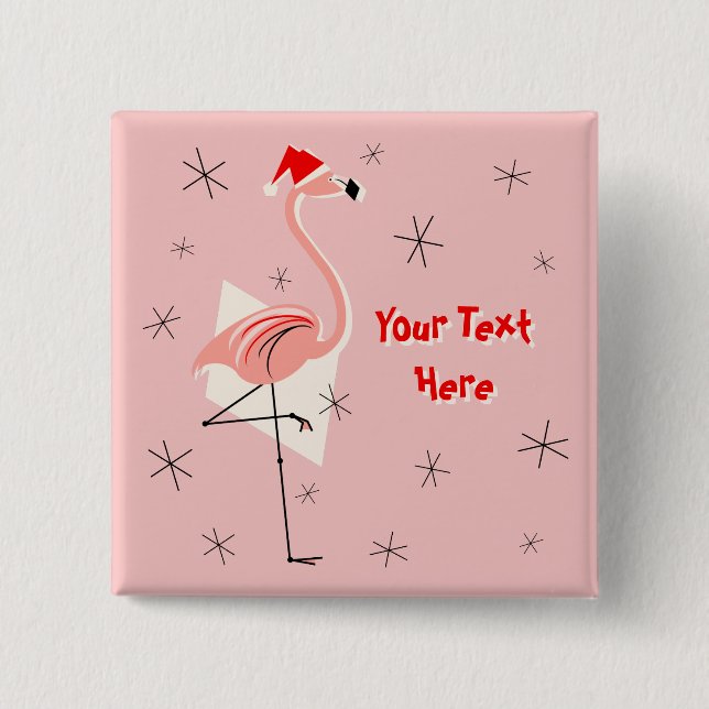 botón cuadrado de texto rosa Flamingo Santa (Anverso)