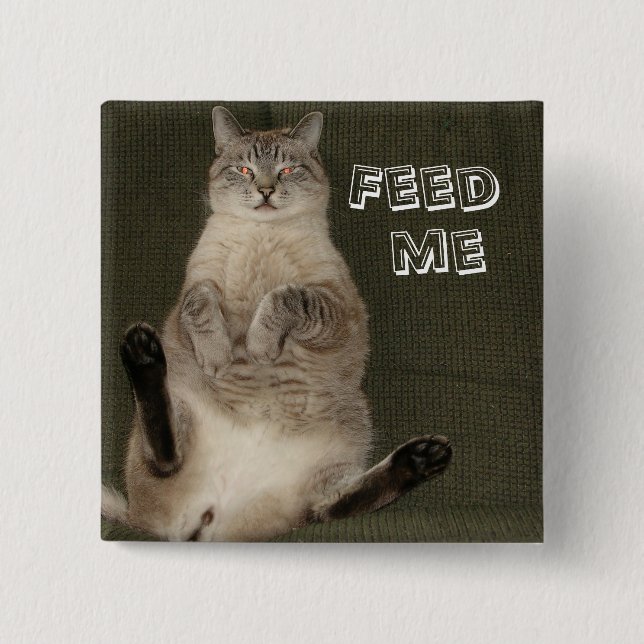 Botón cuadrado del gato "FEED ME" (Anverso)