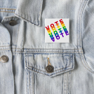 Botón cuadrado del voto en arco iris
