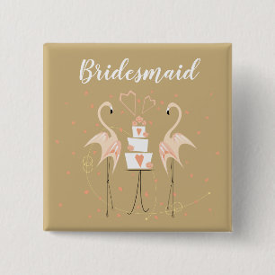botón cuadrado Flamingo Boda Bridesmaid