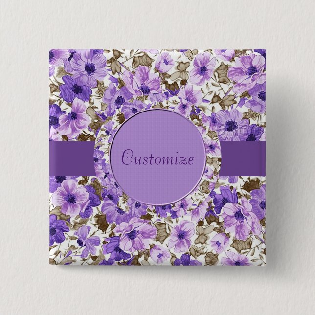 botón Cuadrado floral morado y blanco personalizad (Anverso)