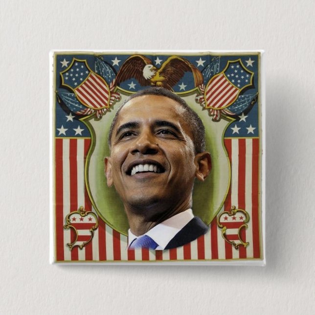 Botón cuadrado patriótico de Obama (Anverso)