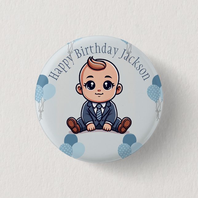 botón Cumpleaños del bebé jefe - Personalizado Pin (Anverso)