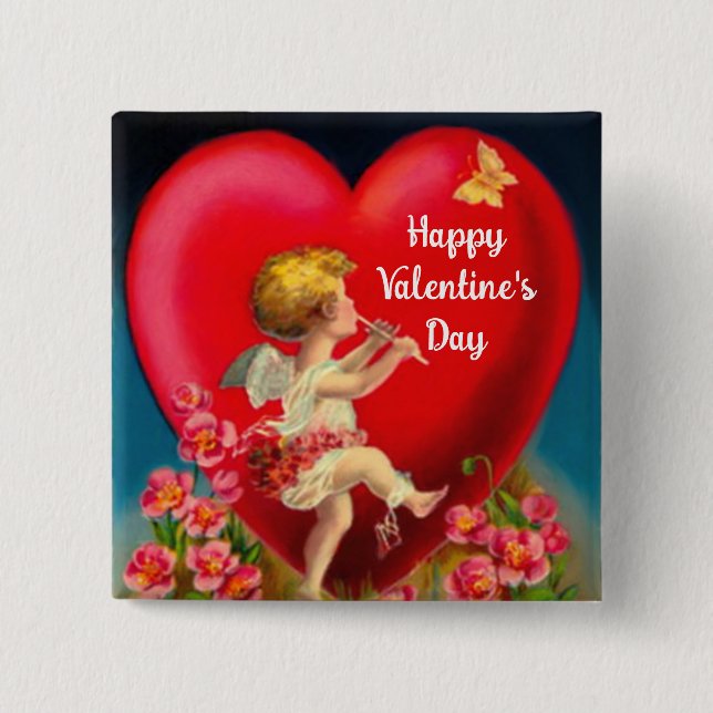 botón Cupido Feliz Día de San Valentín (Anverso)