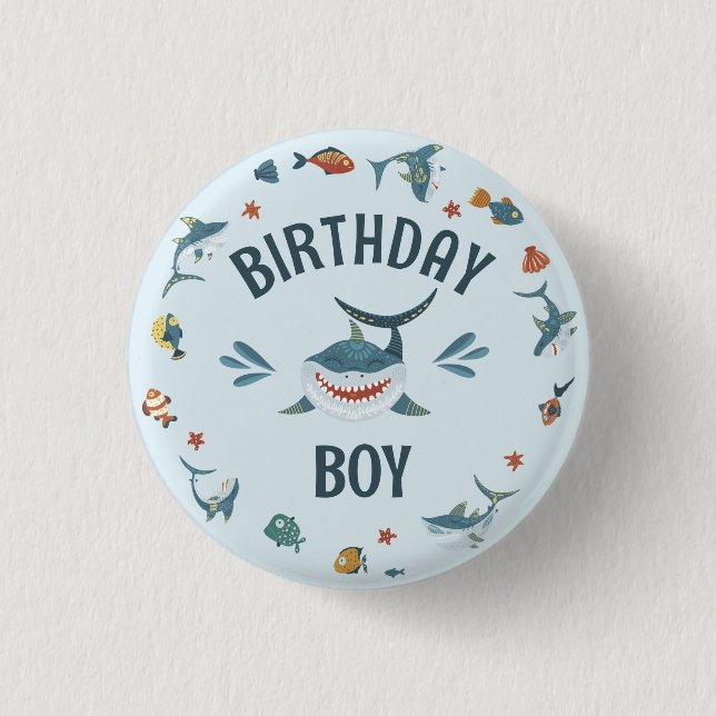 botón Cute Blue Sharm Thalem Birthday Boy (Anverso)