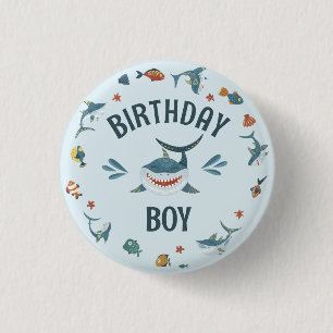 botón Cute Blue Sharm Thalem Birthday Boy