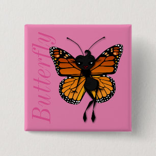 BOTÓN CUTE MONARCH BUTTERFLY LADY SQUARE