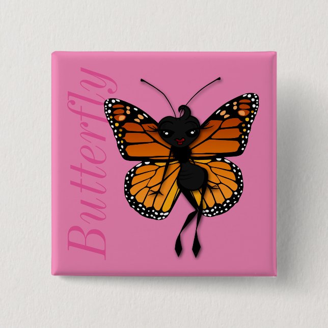 BOTÓN CUTE MONARCH BUTTERFLY LADY SQUARE (Anverso)