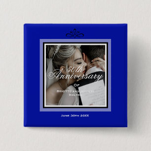 botón de 50 años de pareja boda azul cobalto