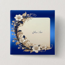 Botón de Adorno Floral Blanco Azul
