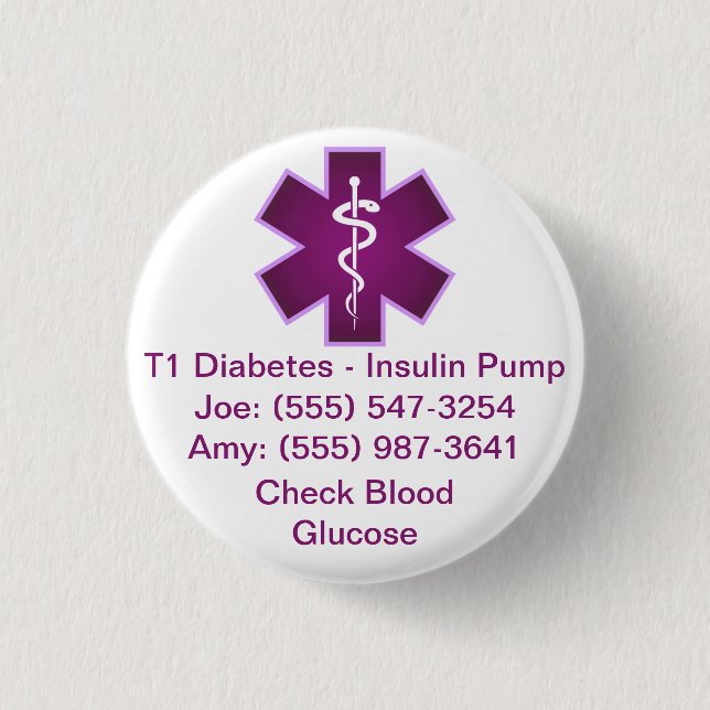 Botón de alerta médica Personalizado morado (Anverso)