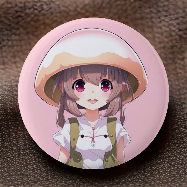 botón de ánime del Chica de hongos lindo - Arte di (Anime Chic, Button Style! 🍄😊)