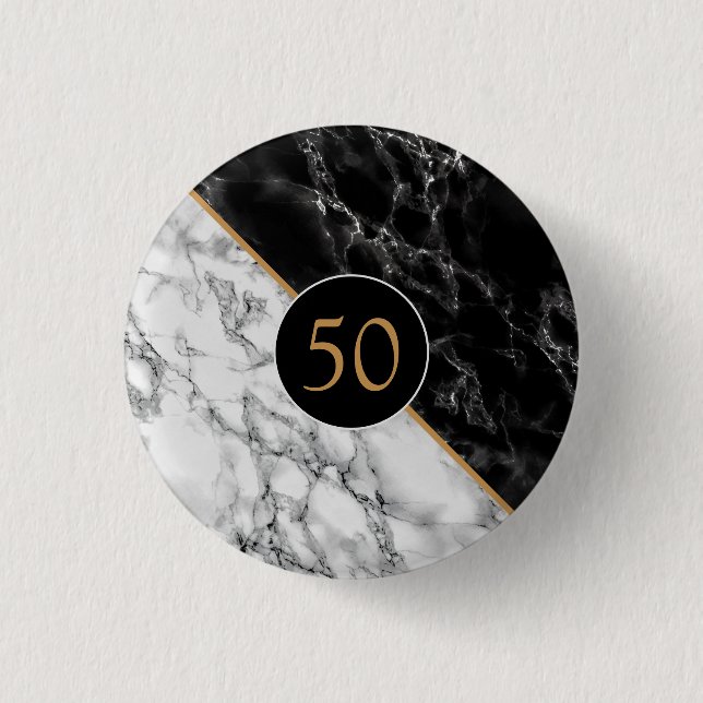 Botón de aniversario con mármol blanco negro (Anverso)
