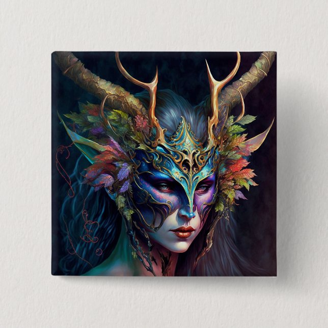 Botón de arte de fantasía de Elf Woman Horn (Anverso)