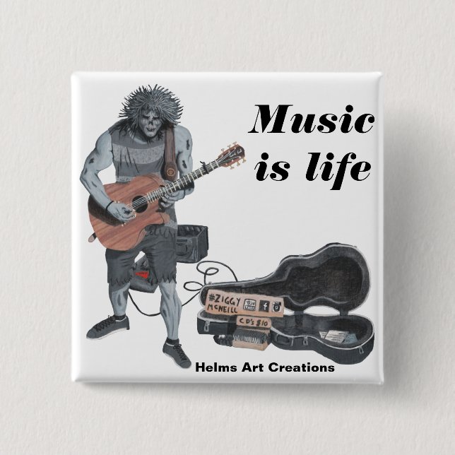 botón de arte de fantasía para músico de guitarra  (Anverso)