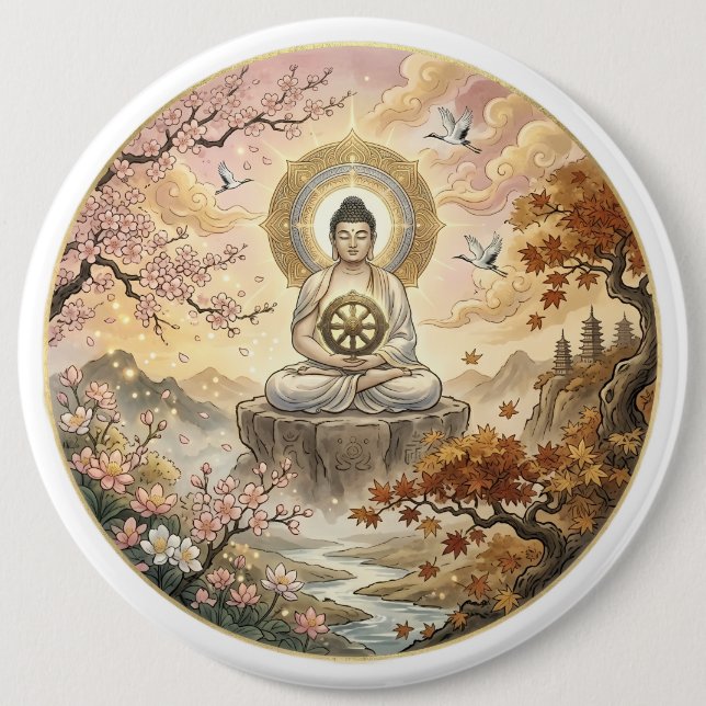 Botón de Arte de Meditación de Gautam Buddh - Dham (Anverso)