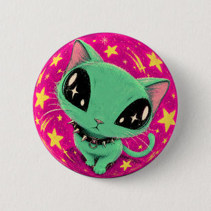 Botón de Arte Espacial de Gato Alien con Ojo de Pe